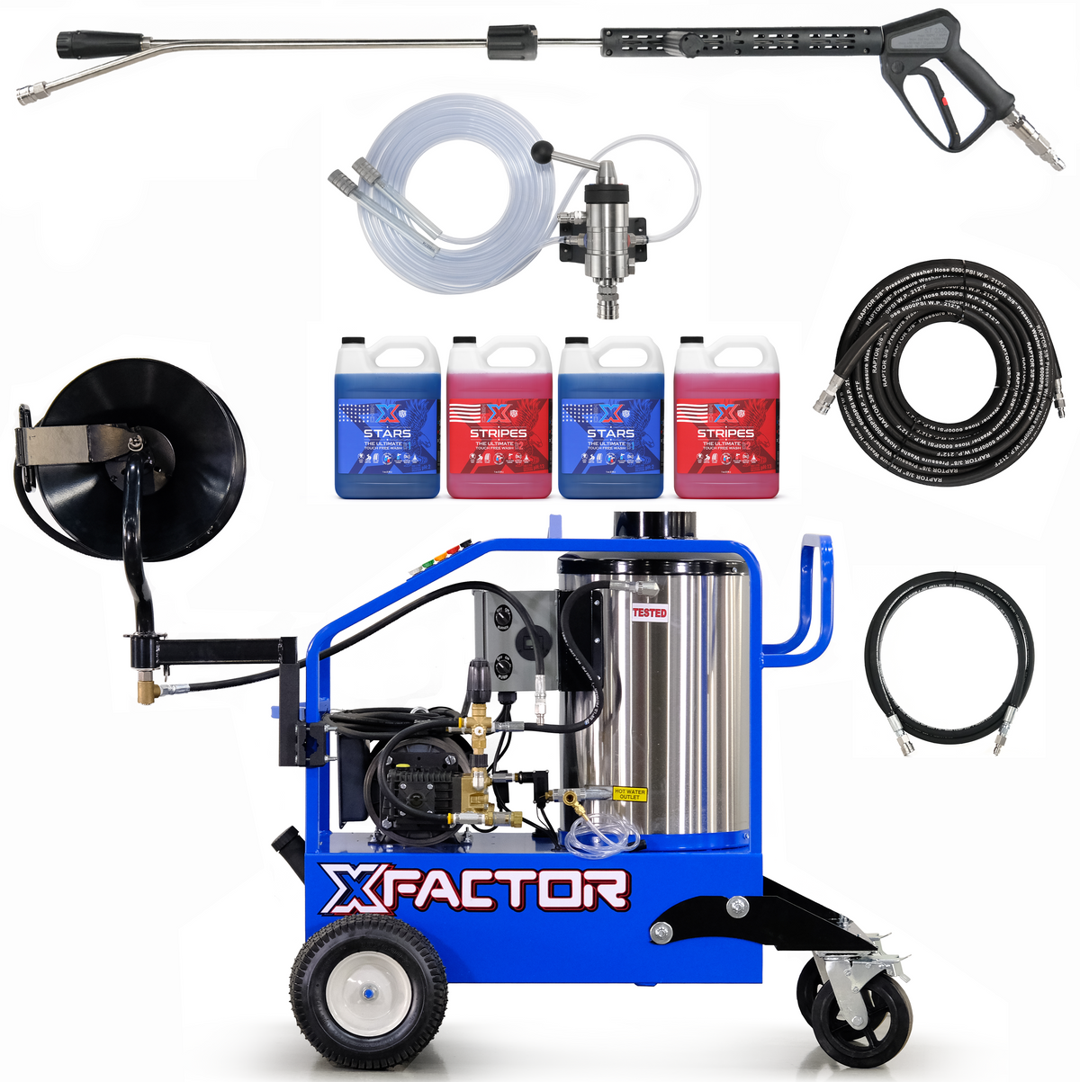 X Factor Complete Wash Bay System: Hot Water Portable 220v Electric - REAL DEAL TOUCHLESS FOAMING KIT