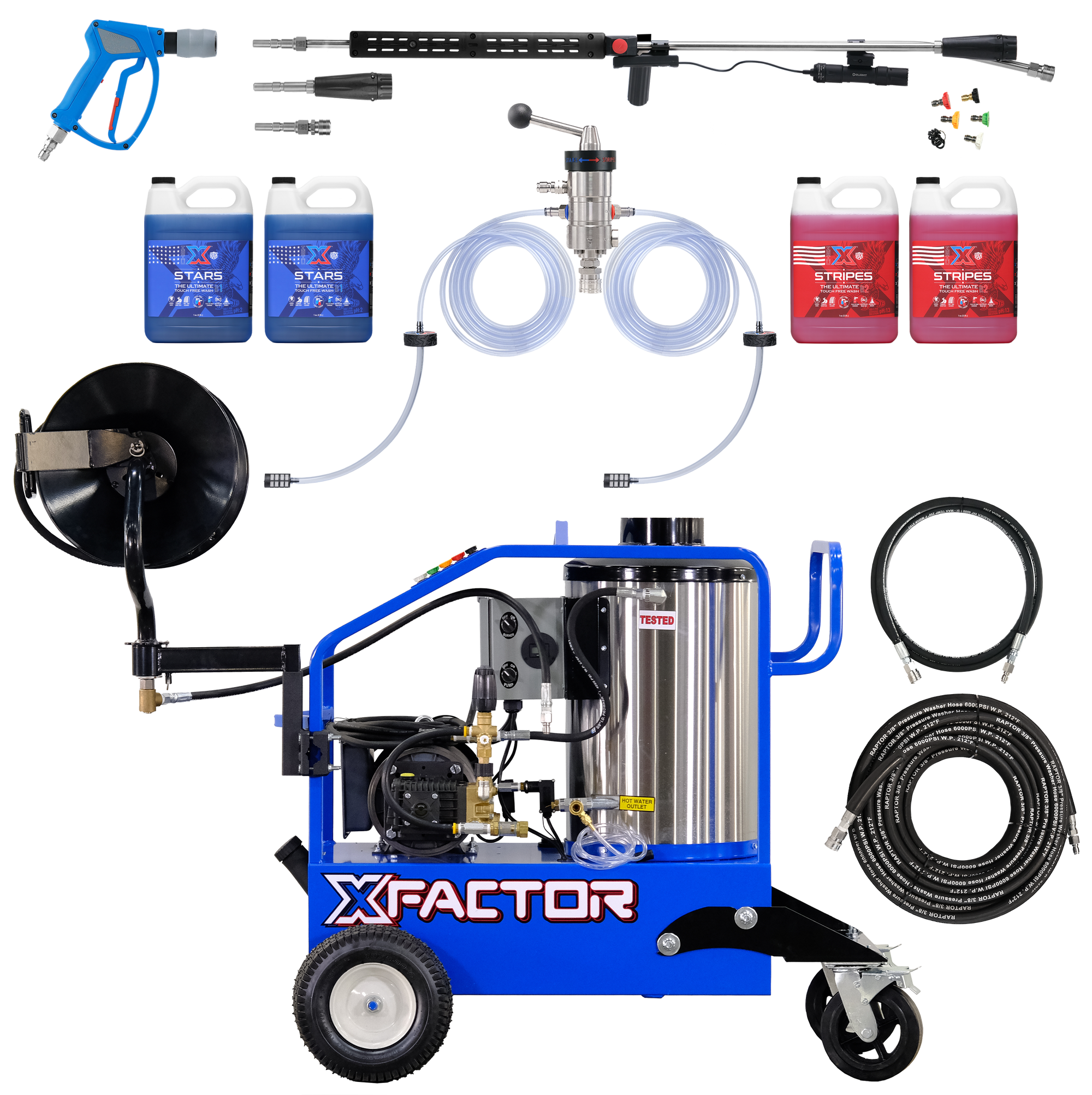 X Factor Complete Wash Bay System: Hot Water Portable 220v Electric - Freedom Foamer Touch Free Kit