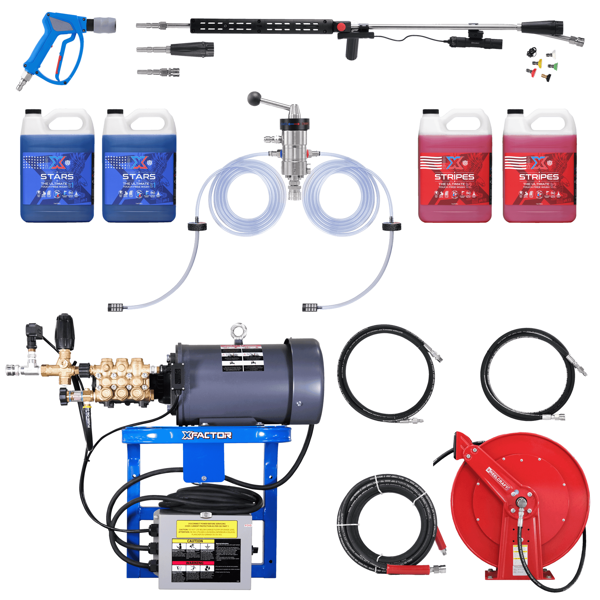 X Factor Complete Wash Bay System: Wall Mounted 220v Electric - Freedom Foamer Touch Free Kit